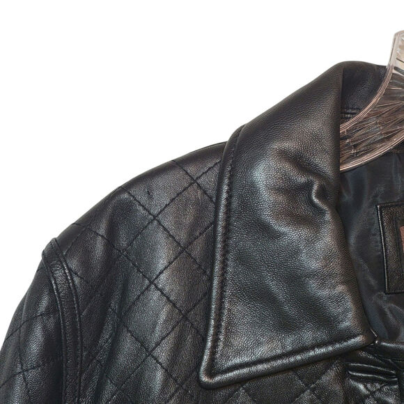 SIENA Black Genuine Leather Jacket Button Down Front Quilted Classic Chic 10 - Picture 3 of 16